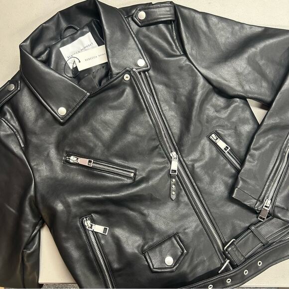 Rebecca Minkoff Black Faux Leather Motorcycle Jacket Zipper Women Size Small NWT - Picture 1 of 9